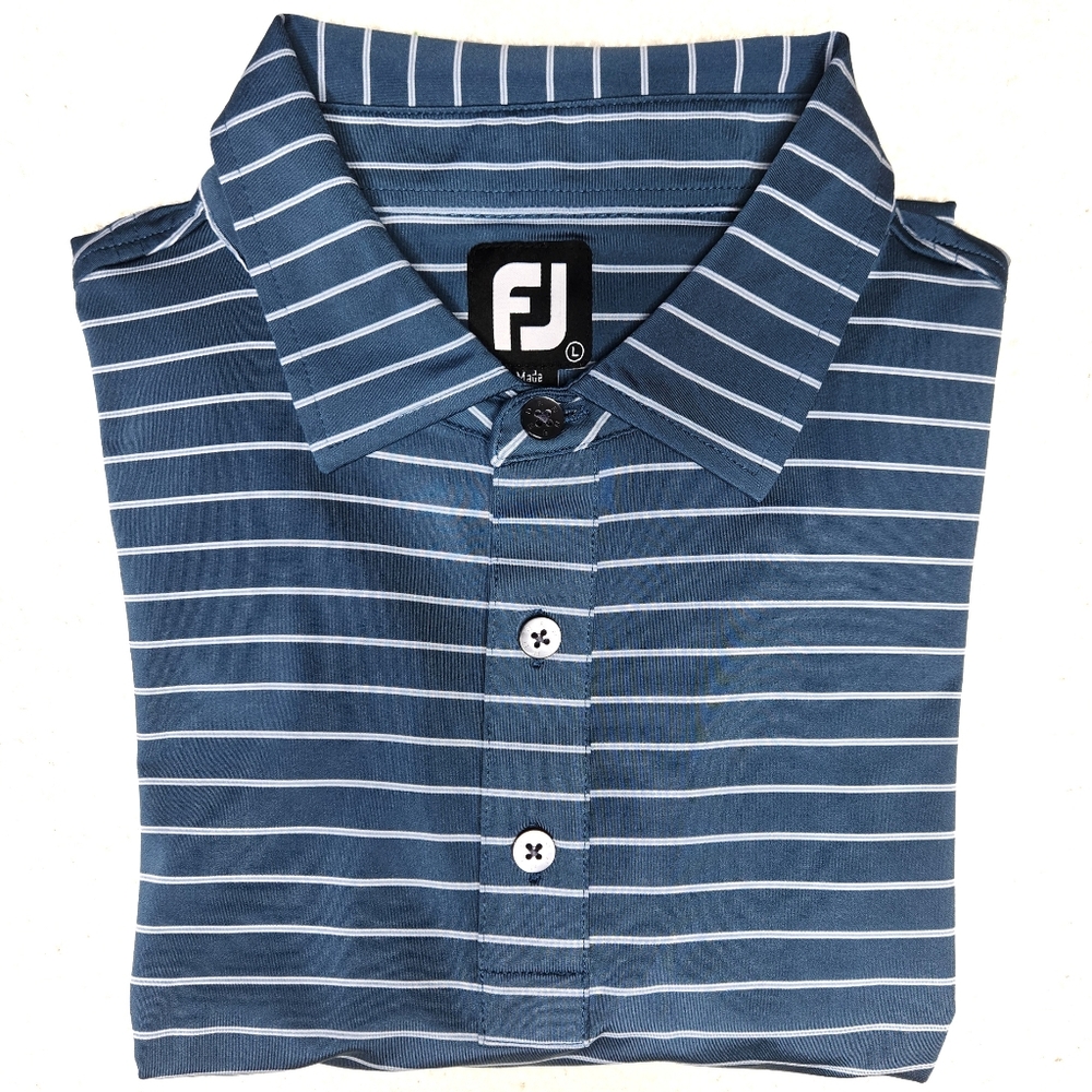 Footjoy Mens Polo Large Blue Pinstripe